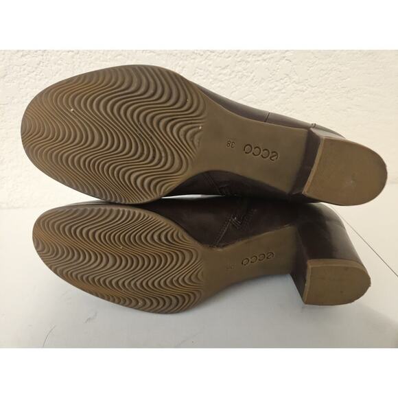 Ecco Brown Leather Side Zip Ankle Boots Booties Women 7-7.5 ( 38) - Picture 10 of 11